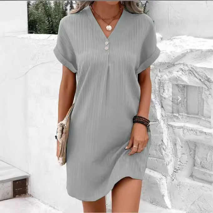 Damenkurzarmkleid mit Knopfleiste und feinem Längsstreifenmuster, Gr.