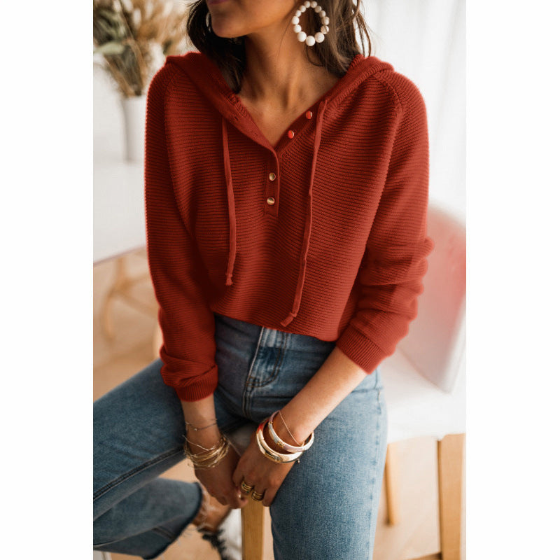 Damen Cropped Hoodie aus strukturiertem Stoff mit dekorativen Knöpfen, Größe S