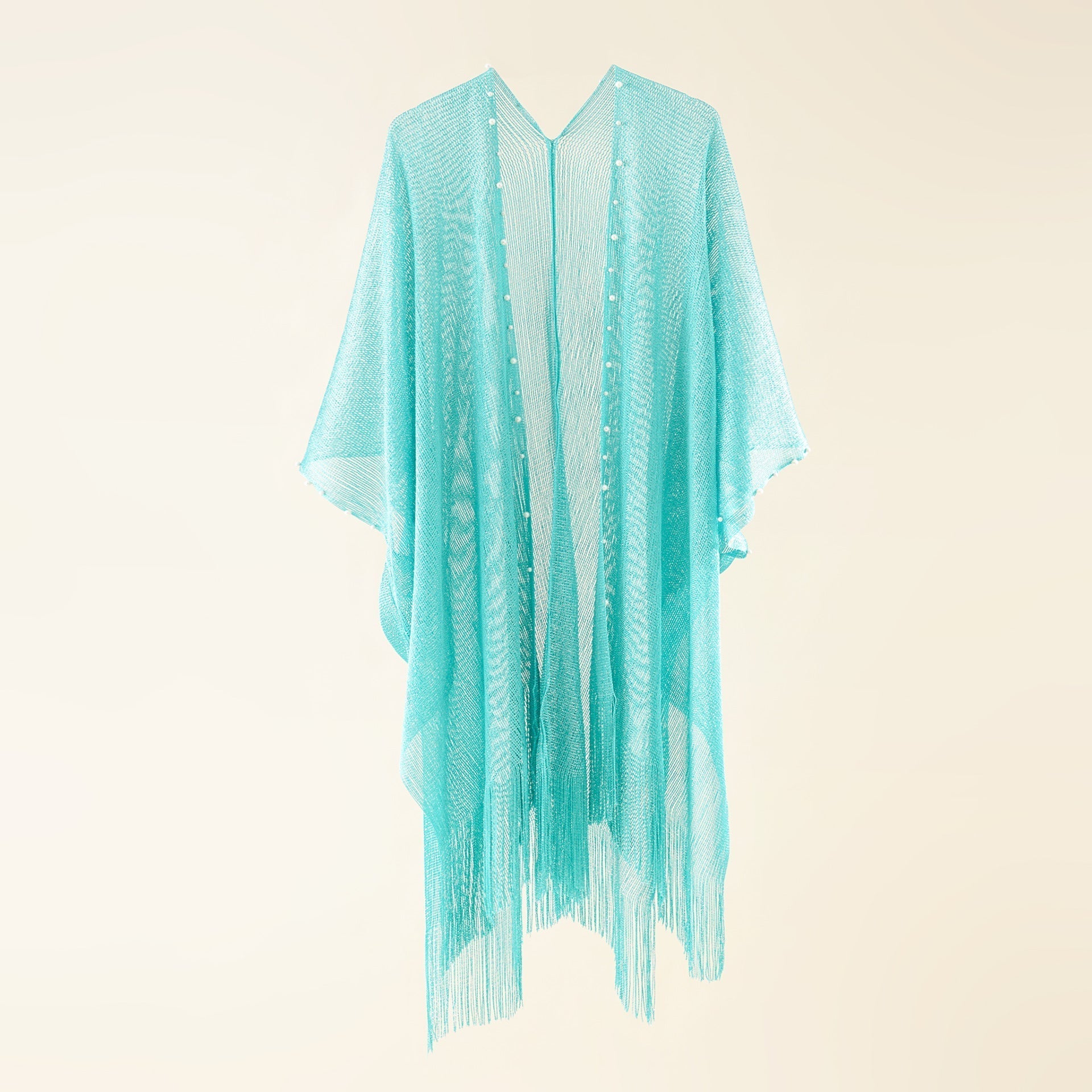 Women's transparent kaftan with fringed edges and elegant design, size Valenzora