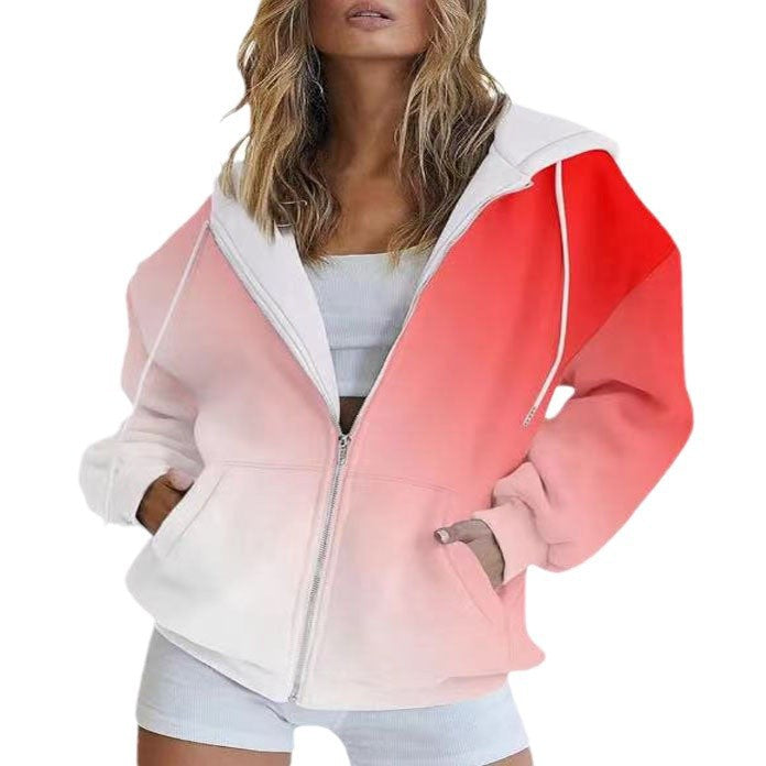 Women's oversized hooded jacket with color gradient and practical pockets, size