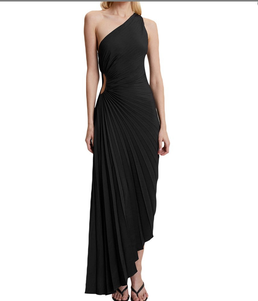 Valenzora | One-Shoulder-Plisseekleid in Midilänge