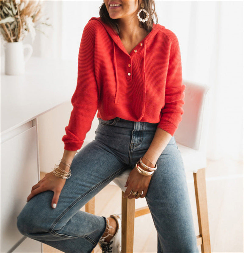 Damen Cropped Hoodie aus strukturiertem Stoff mit dekorativen Knöpfen, Größe S