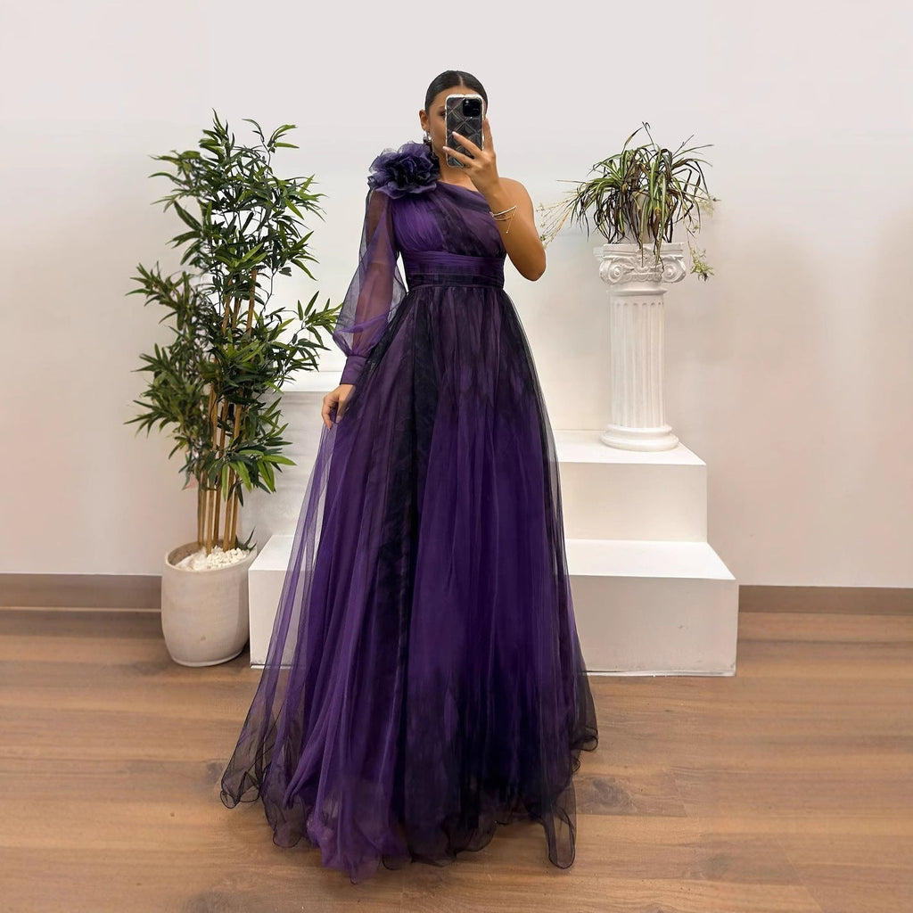 Valenzora | Spring Autumn Off-the-shoulder mesh floral dress Casual Loose Festive dress