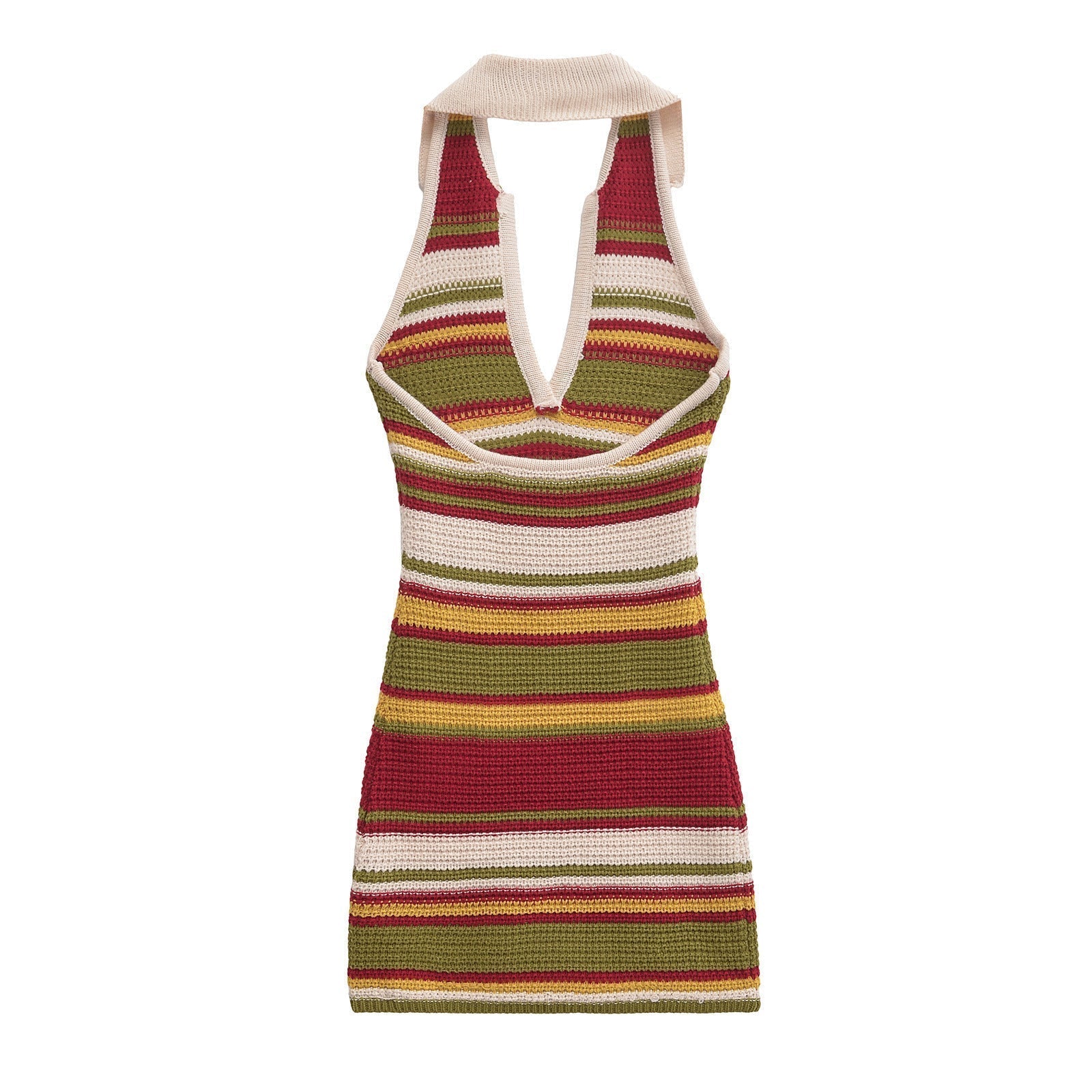 Damen-Strickkleid mit tiefem V-Ausschnitt und breitem Kragen, Größe