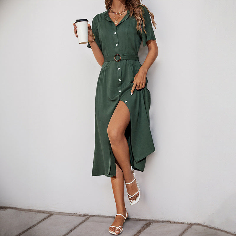 Damen-Midikleid mit eleganten Knopfdetails und schmalem Taillengürtel, Größe