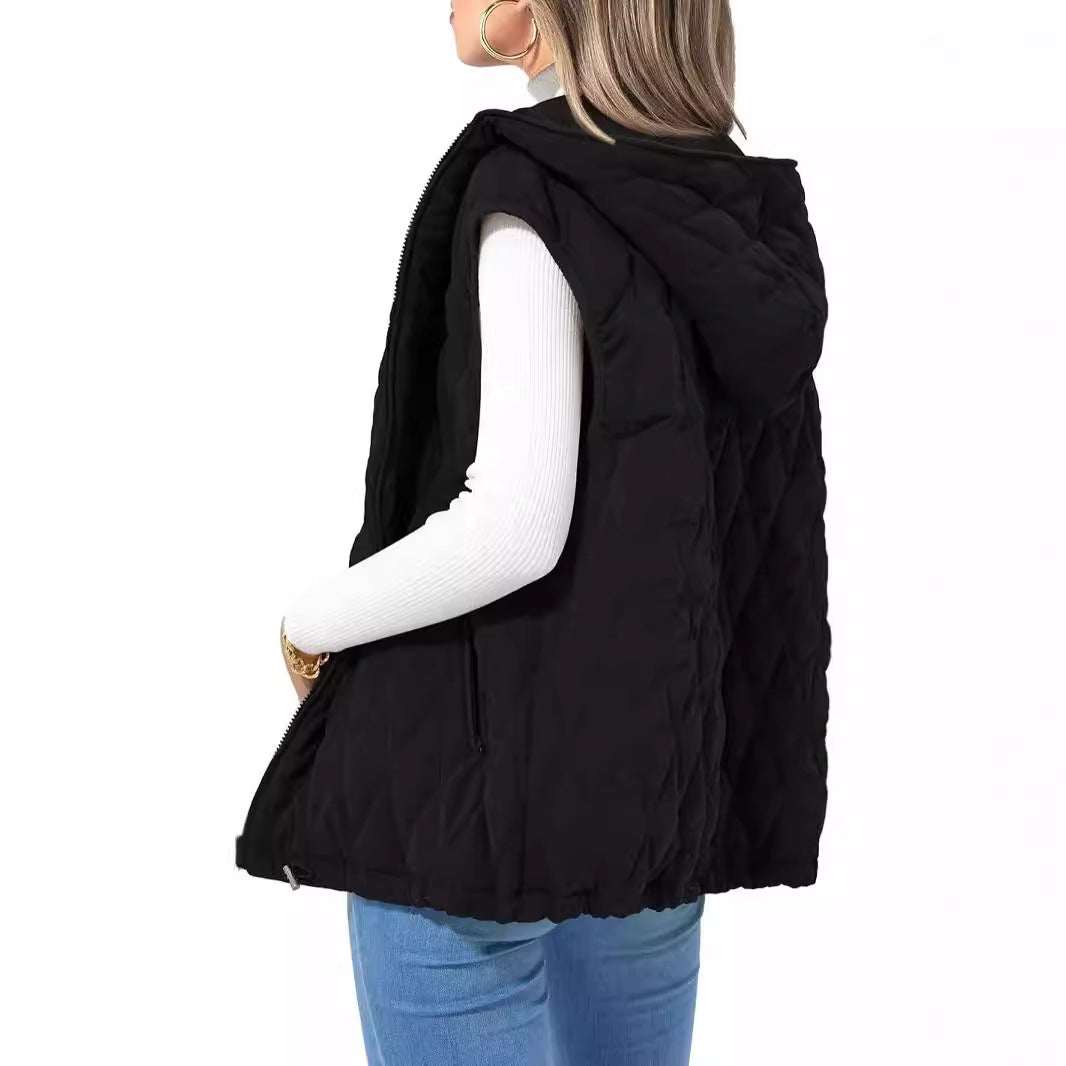 Women's quilted hoodie vest with practical pockets, size S
