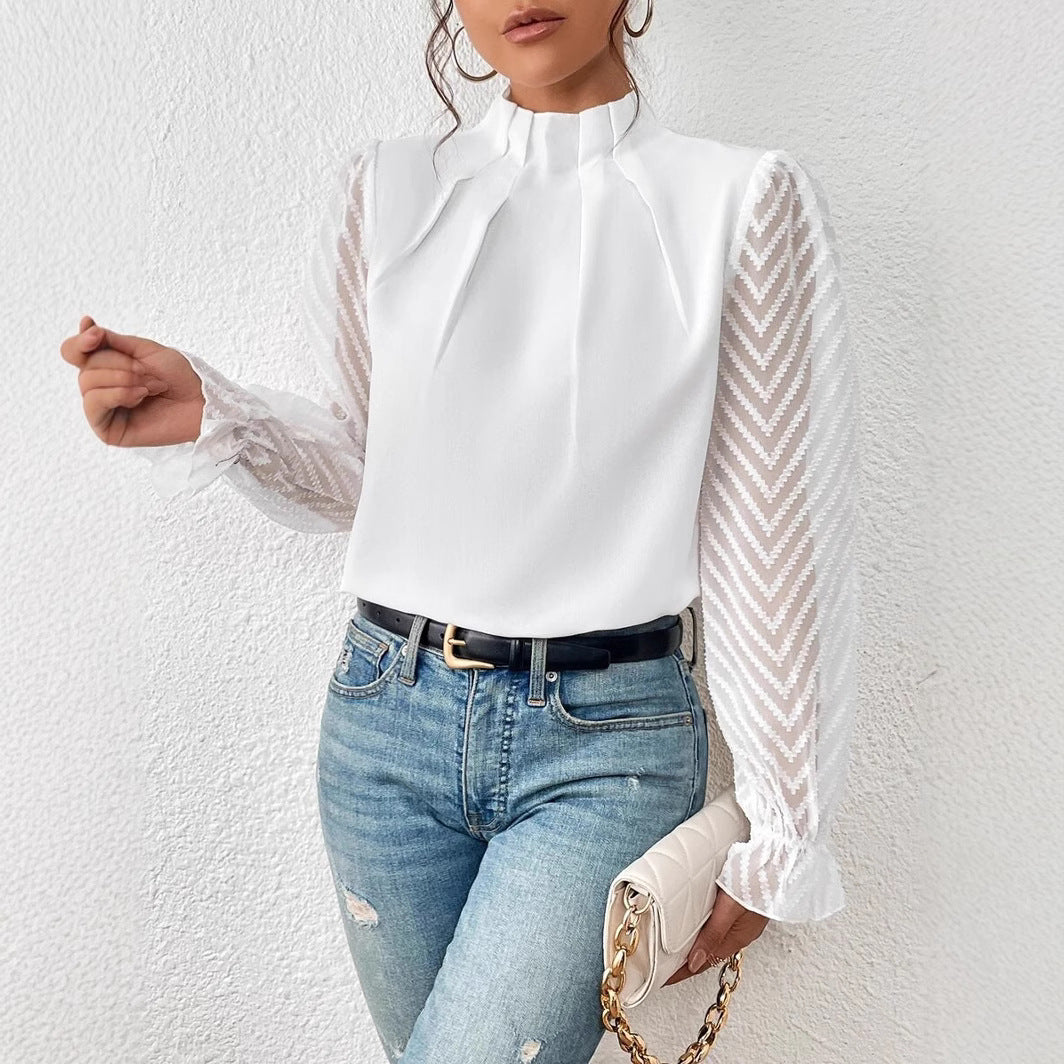 Women's blouse with modern transparent sleeves, size