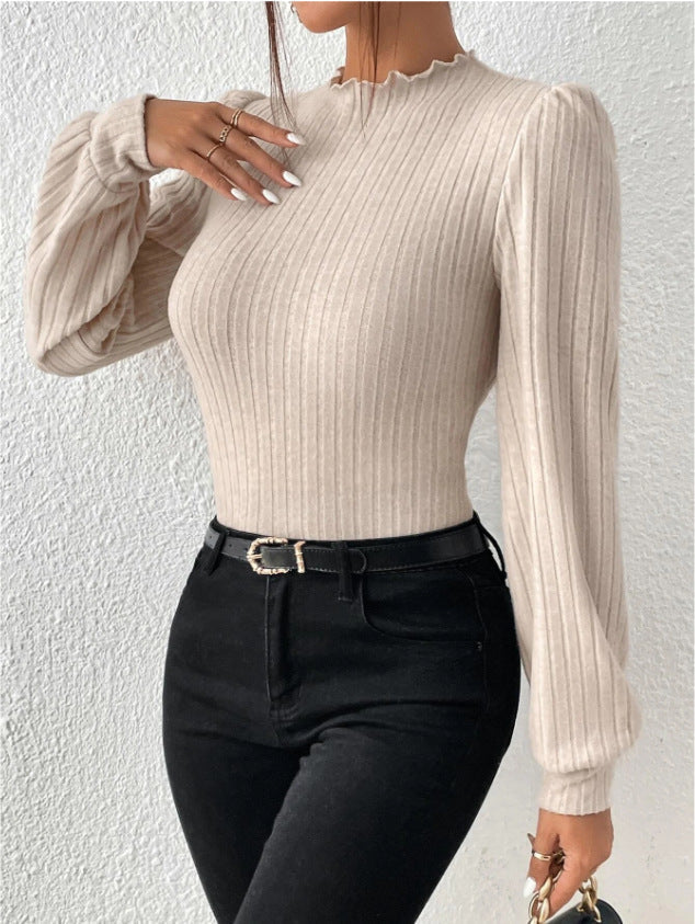 Valenzora CozyKnit scalloped turtleneck long sleeve sweater