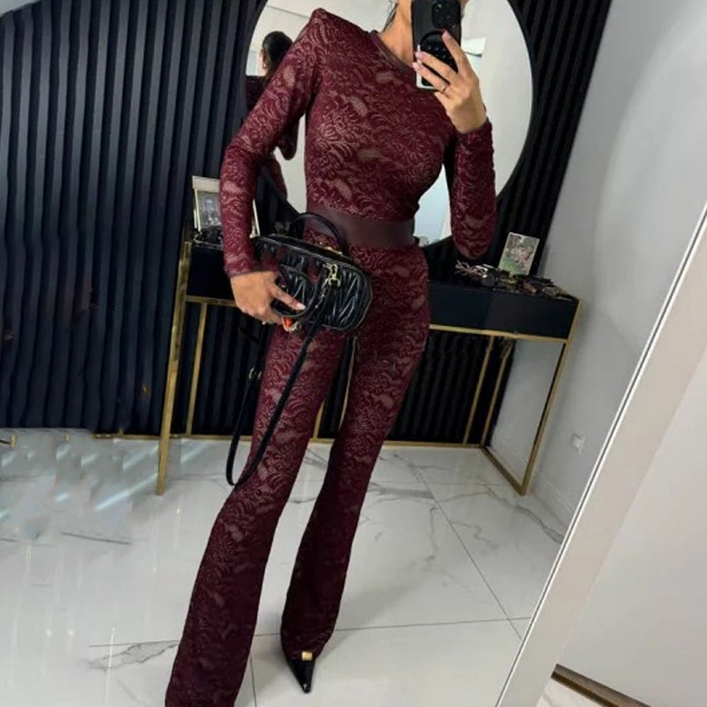 Damen Eleganter Spitzen-Overall mit Blumenmuster Größe