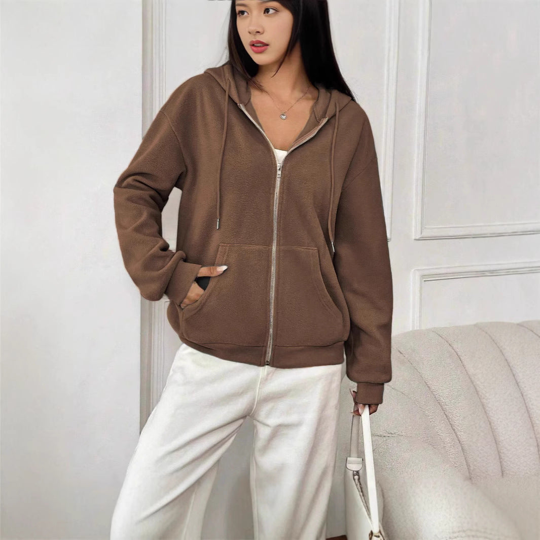Damen-Fleecejacke mit Kapuze und Reißverschluss, Größe
