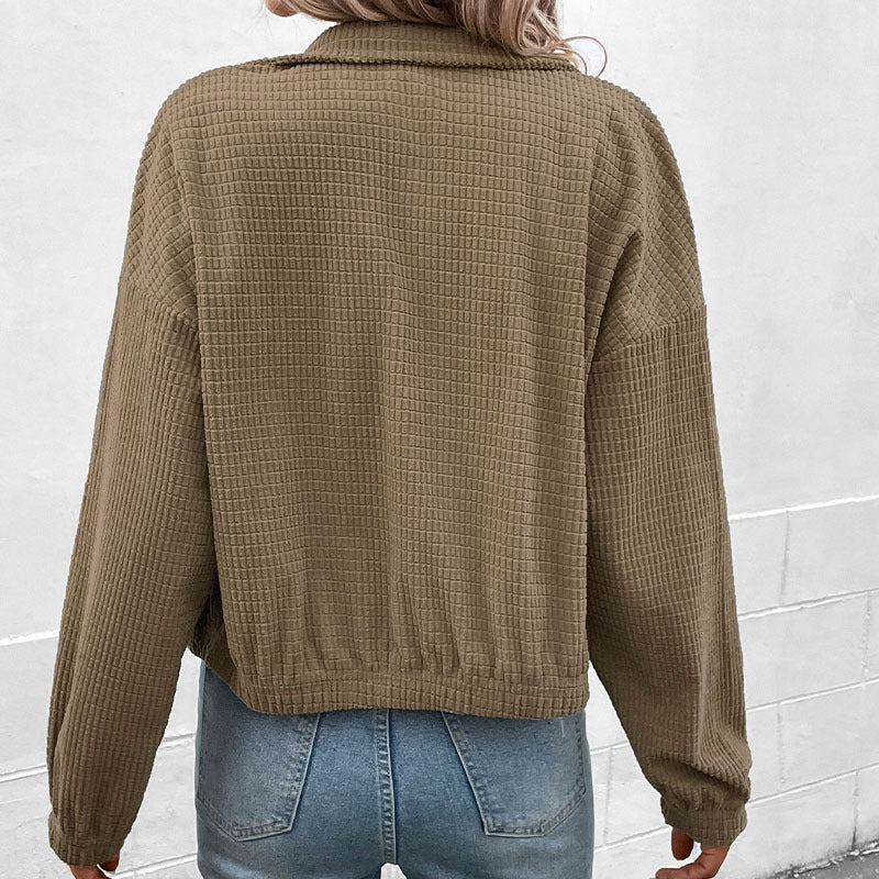 Lässige Kapuzenjacke für Damen aus strukturiertem Material mit Reißverschluss, Größe S