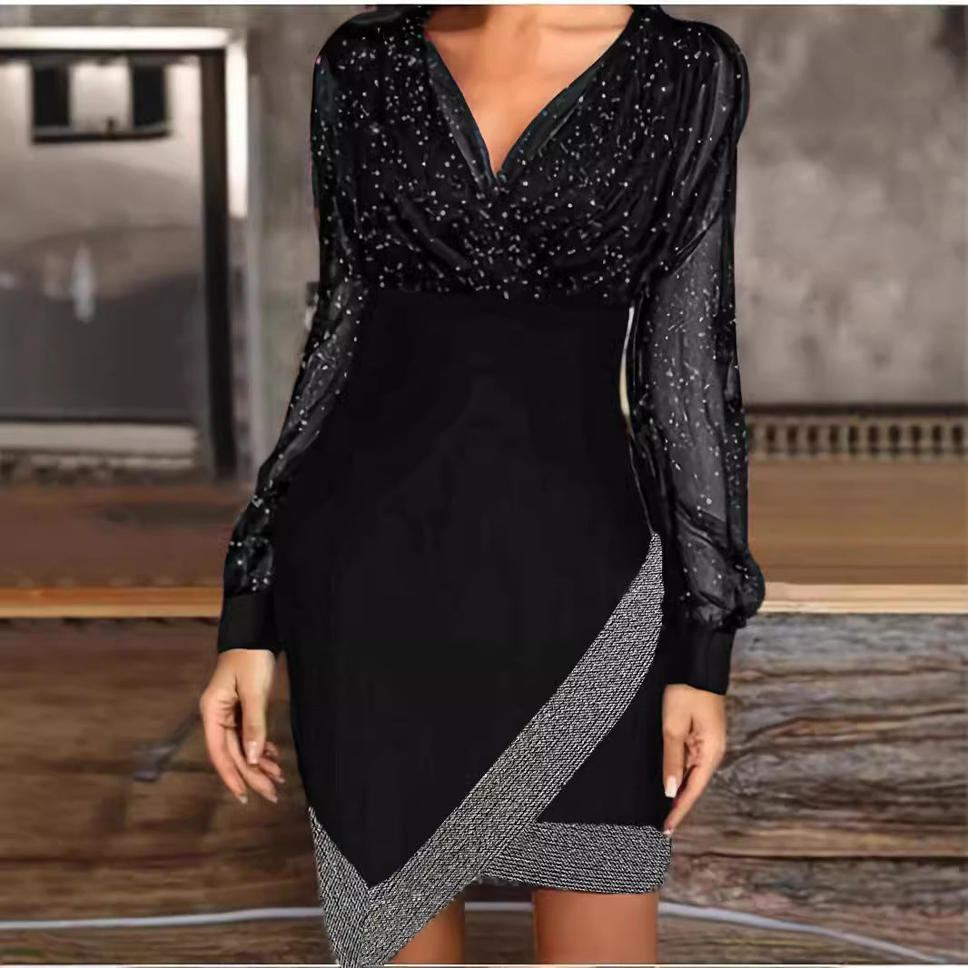 Women's evening dress with sparkling details and elegant cut, size