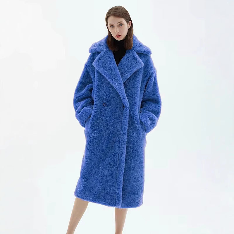 Women's fleece coat with double button placket and trendy cut, size S