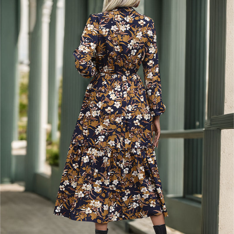Damen-Midikleid mit Blumenmuster und eleganter Taille, Größe S