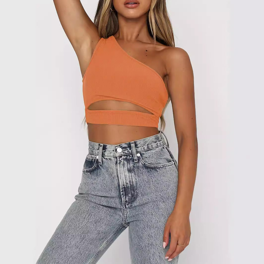 Women's crop top with asymmetrical design and cut-out details, size S