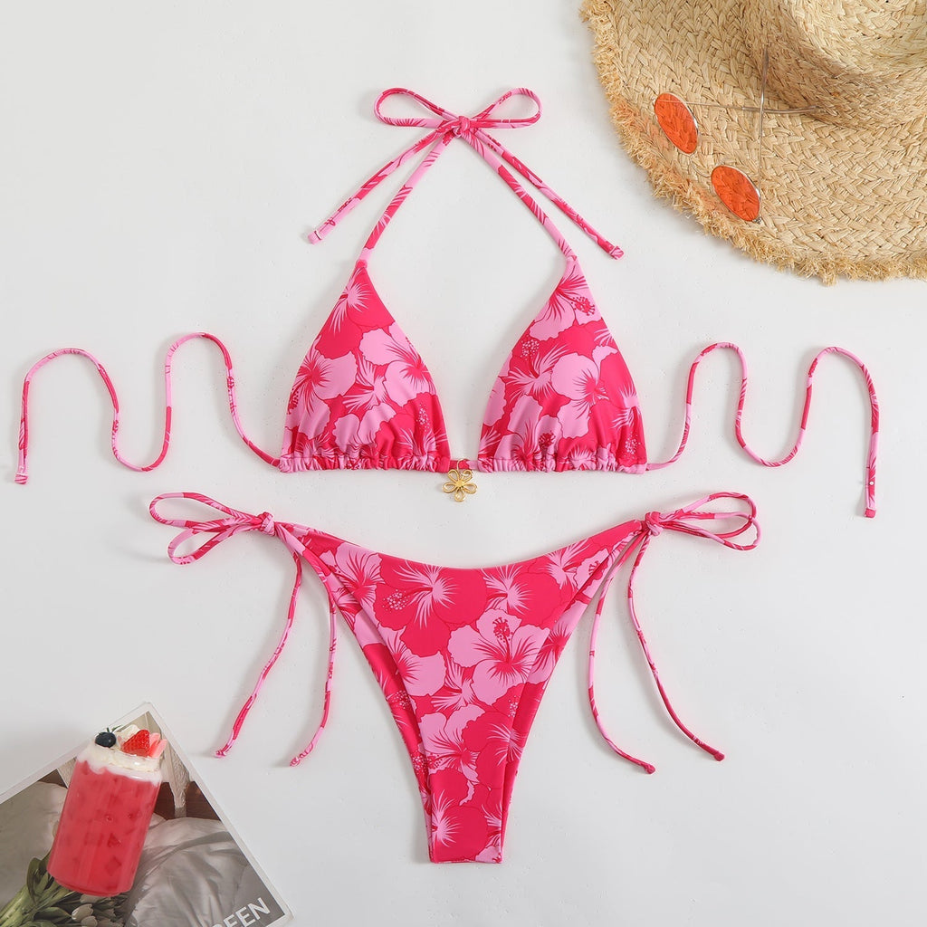 Valenzora | Damen Triangel-Bikini-Set mit verspieltem Blumenmuster und Bindebändern