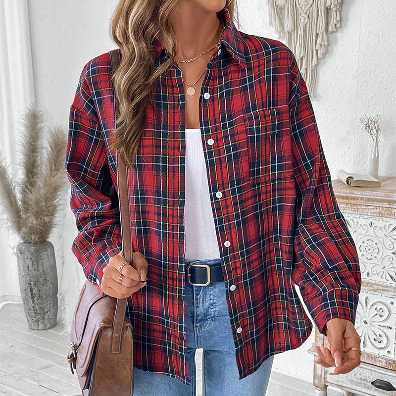 Damen Overshirt mit Karomuster und weiten Ärmeln, Größe