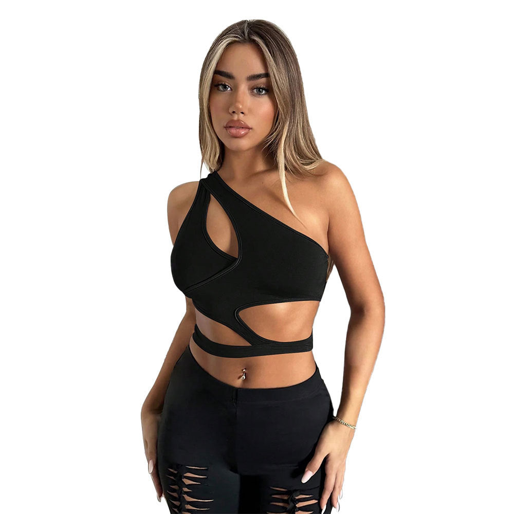 Women's asymmetrical crop top with cut-out details and elegant design, size Valenzora
