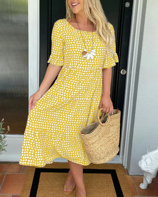 Valenzora | Sommerliches Rundhals-Kurzarmkleid mit Druck