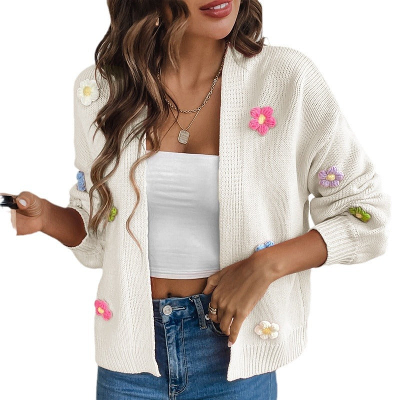 Valenzora | Handgehäkelte gestrickte Blumenstrickjacke