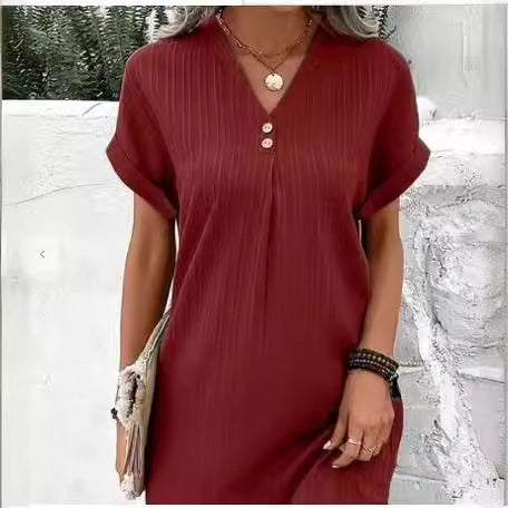 Damenkurzarmkleid mit Knopfleiste und feinem Längsstreifenmuster, Gr.