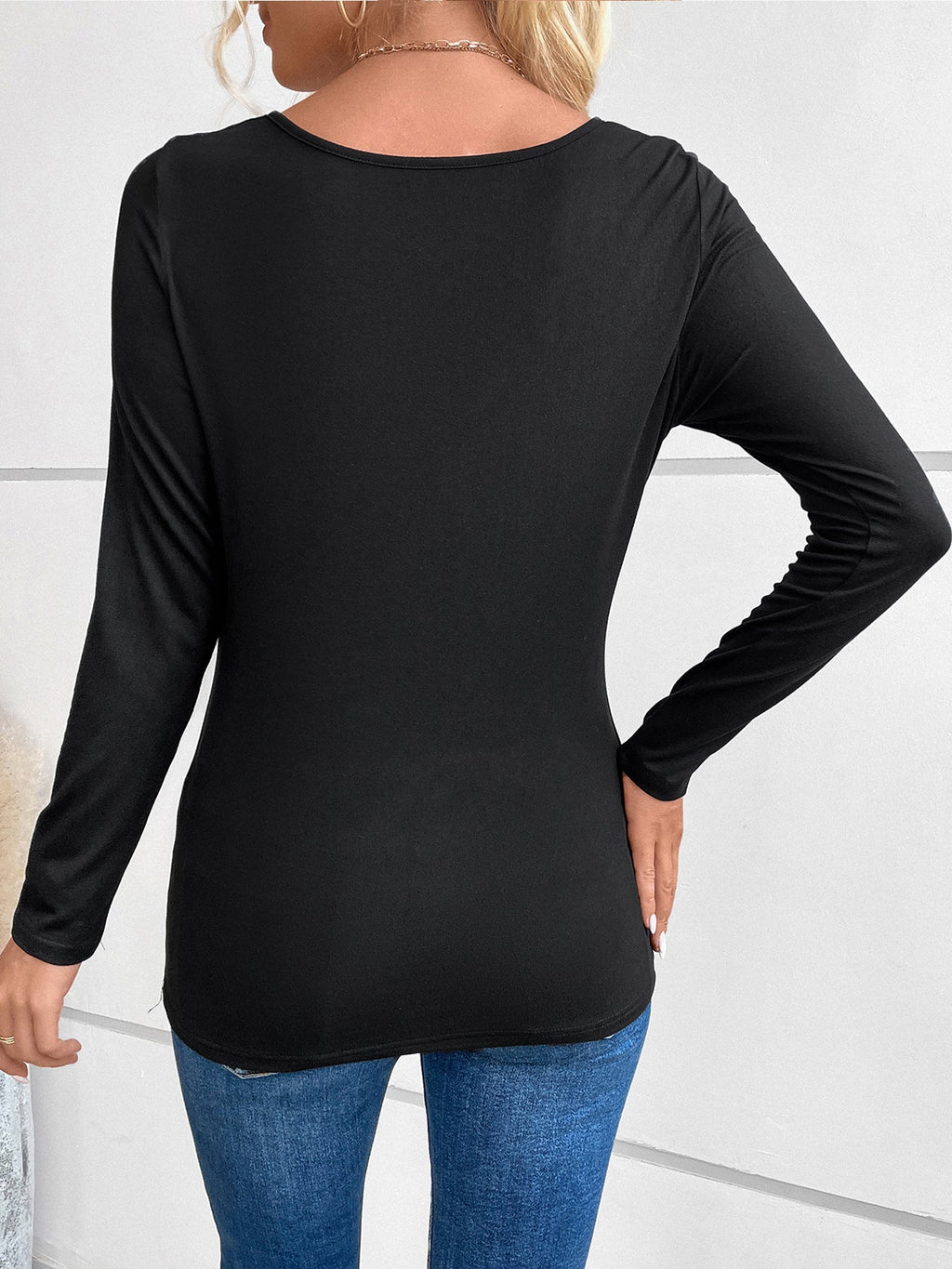 Valenzora | Rhinestone-studded fake two-piece long-sleeved shirt