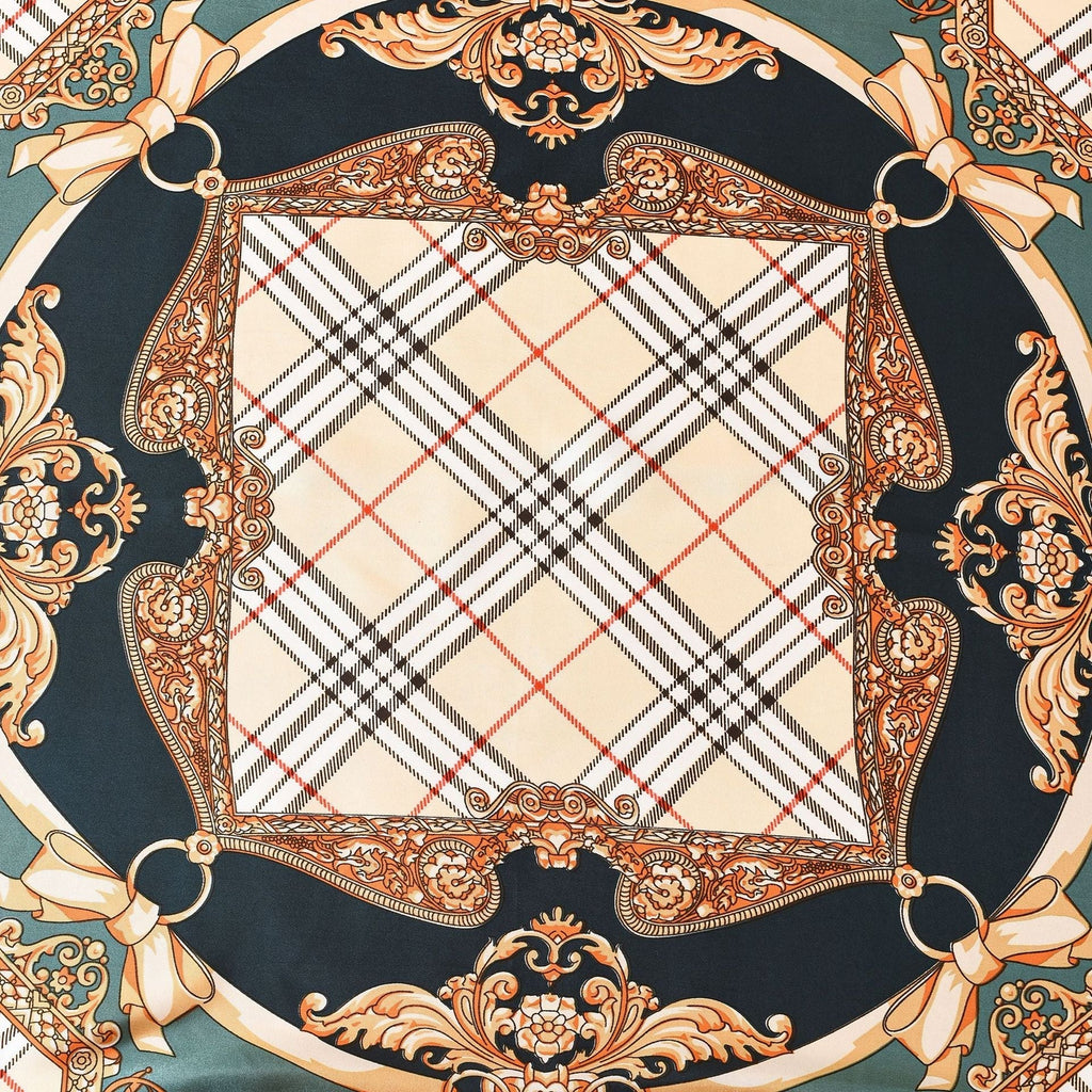 Women's silk scarf with an artistic baroque pattern and luxurious sheen, size S