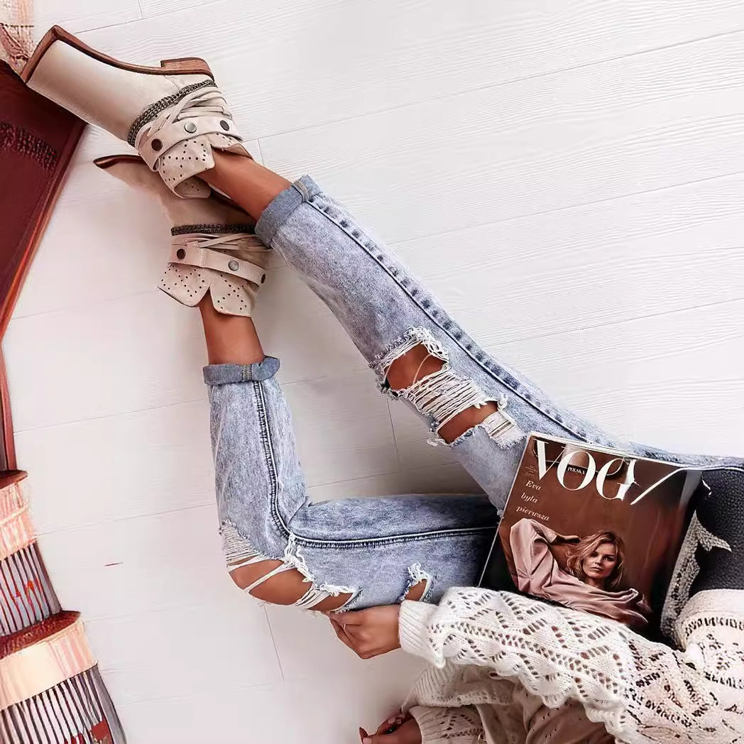Damen Destroyed Boyfriend Jeans im lässigen Vintage-Stil mit hoher Taille, Größe [Größe fehlt]