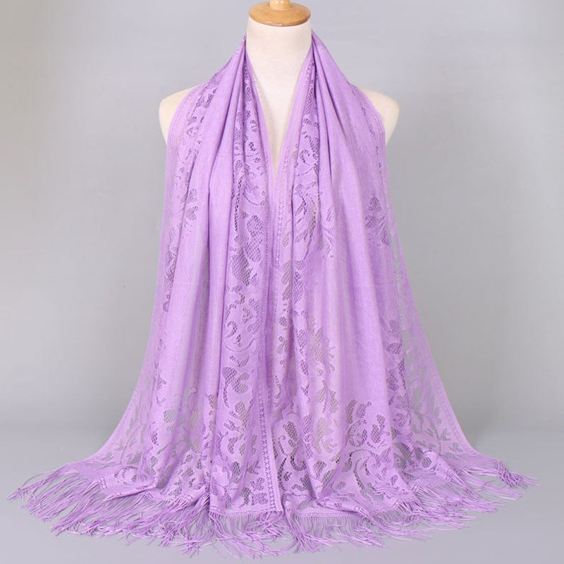 Women's long lace scarf with fringed edges, size