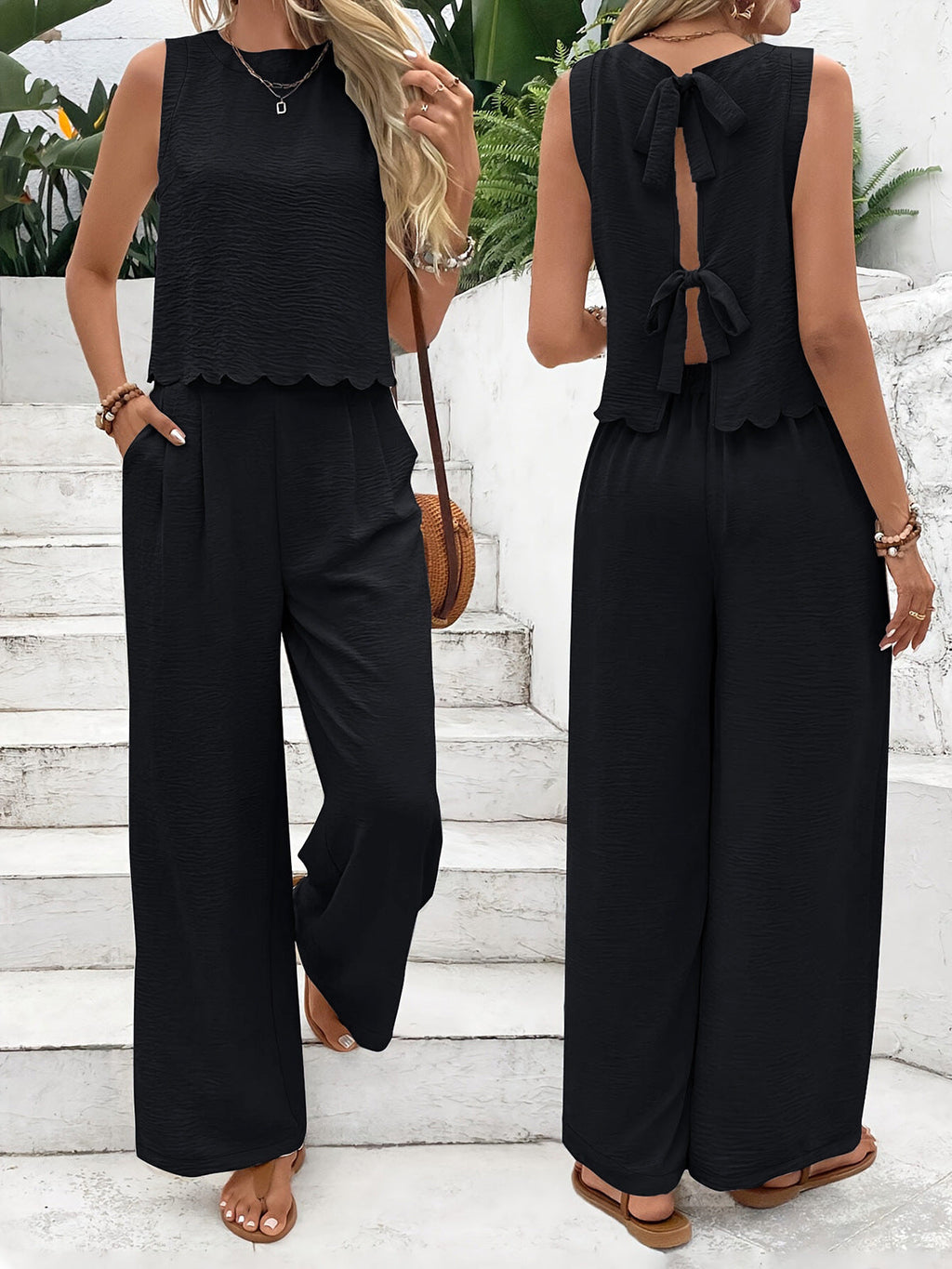 Women's casual jumpsuit with chic back cutout and wide leg, size [size]