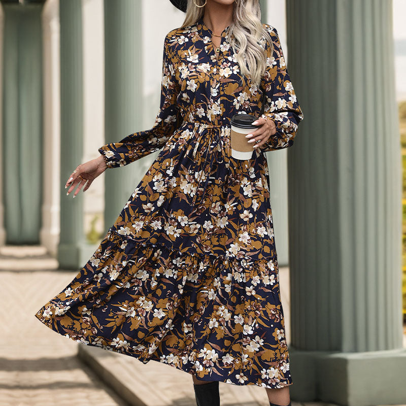 Damen-Midikleid mit Blumenmuster und eleganter Taille, Größe S