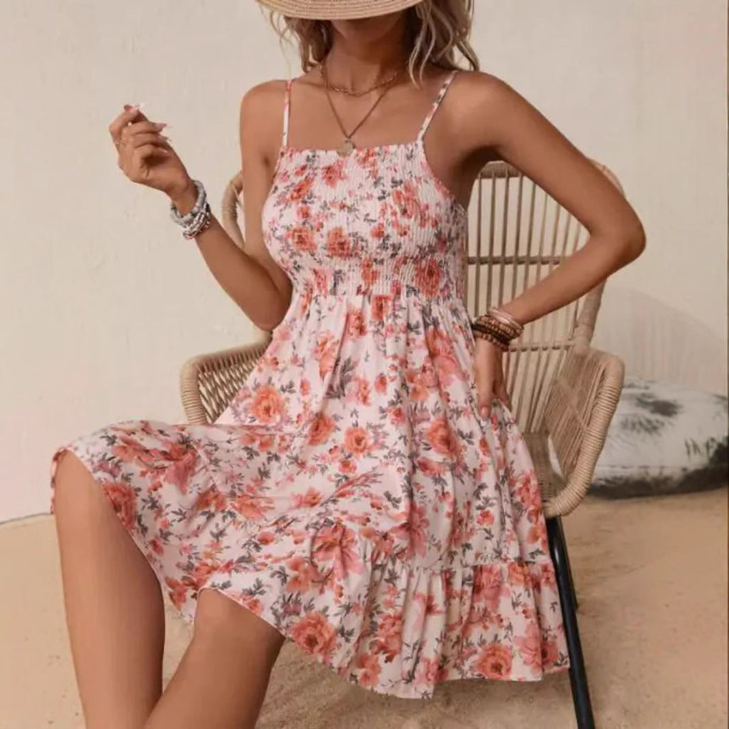 Women's floral dress with elasticated top and gathered skirt, size