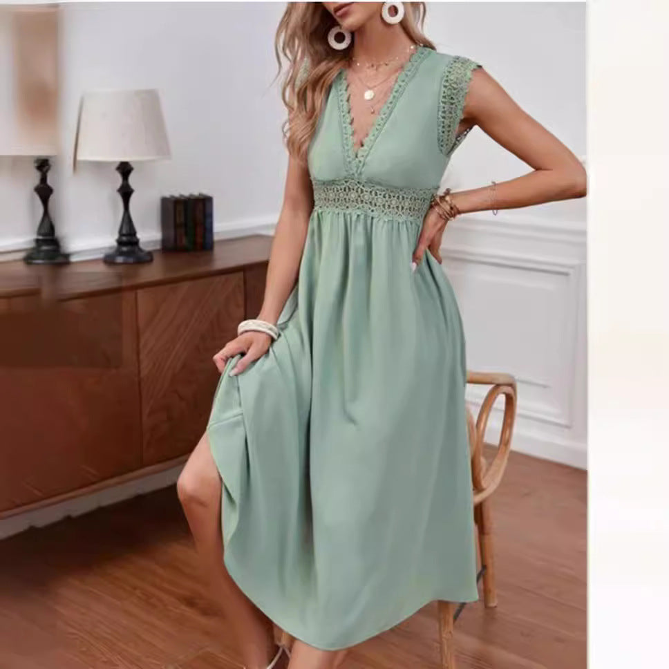 Valenzora | Lace Hollow Patchwork V-Neck Dress