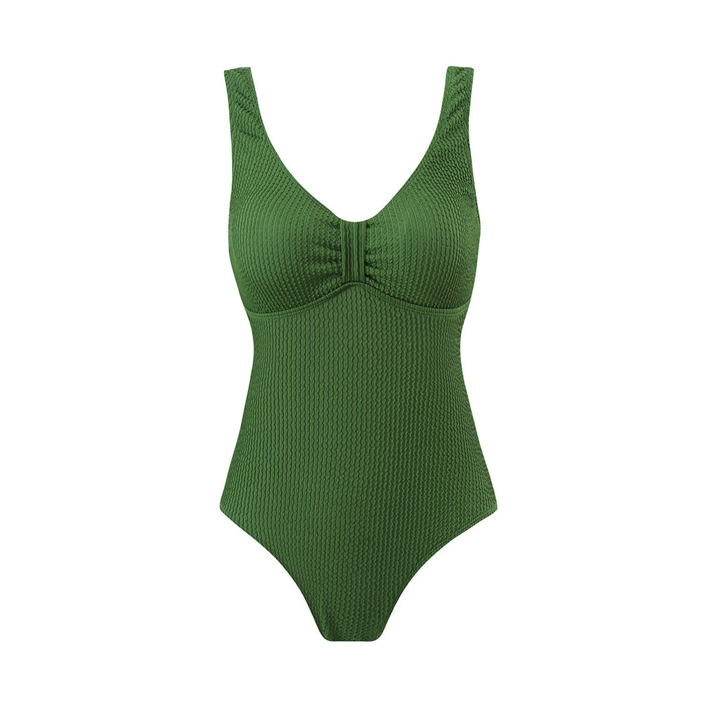 Women's one-piece swimsuit with textured outer material and sporty cut, size S