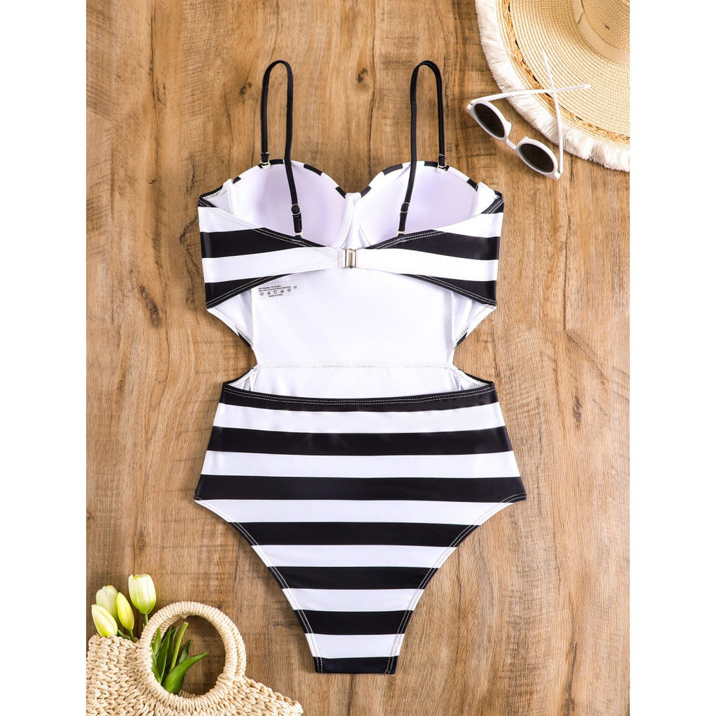 Women's evening dress with a sophisticated wrap design and striped top, size