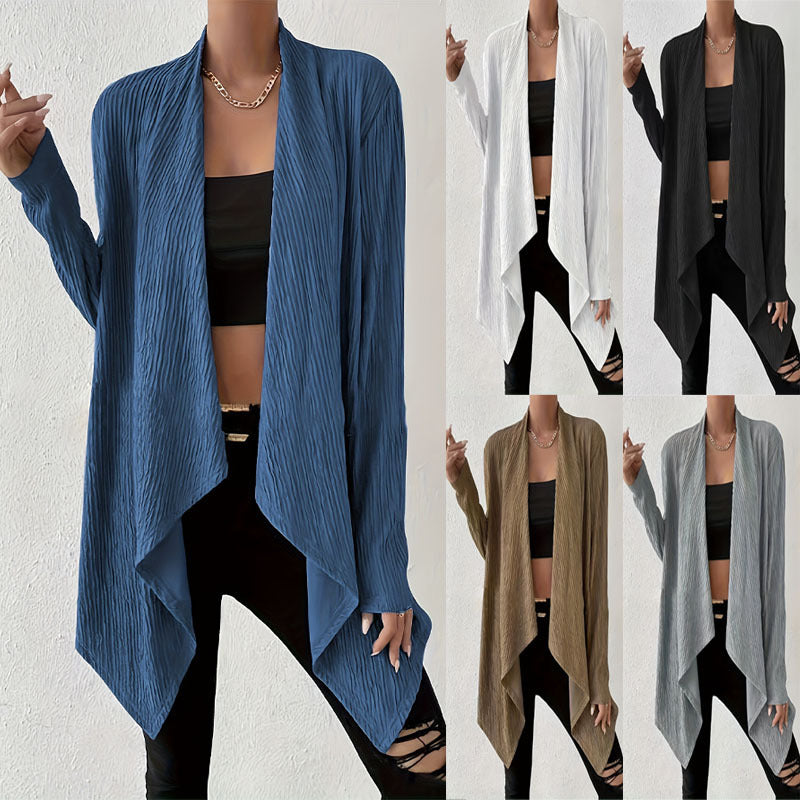 Women's draped long jacket made of breathable material with a modern cut, size S