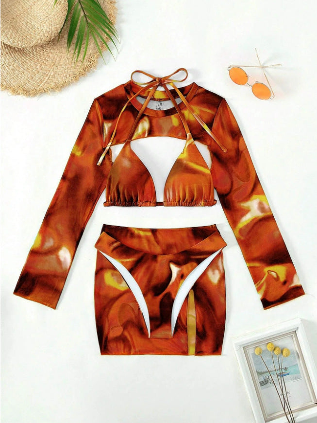 Sportliches Bikini-Set für Damen mit langen Ärmeln und modischem Schnitt, Größe S