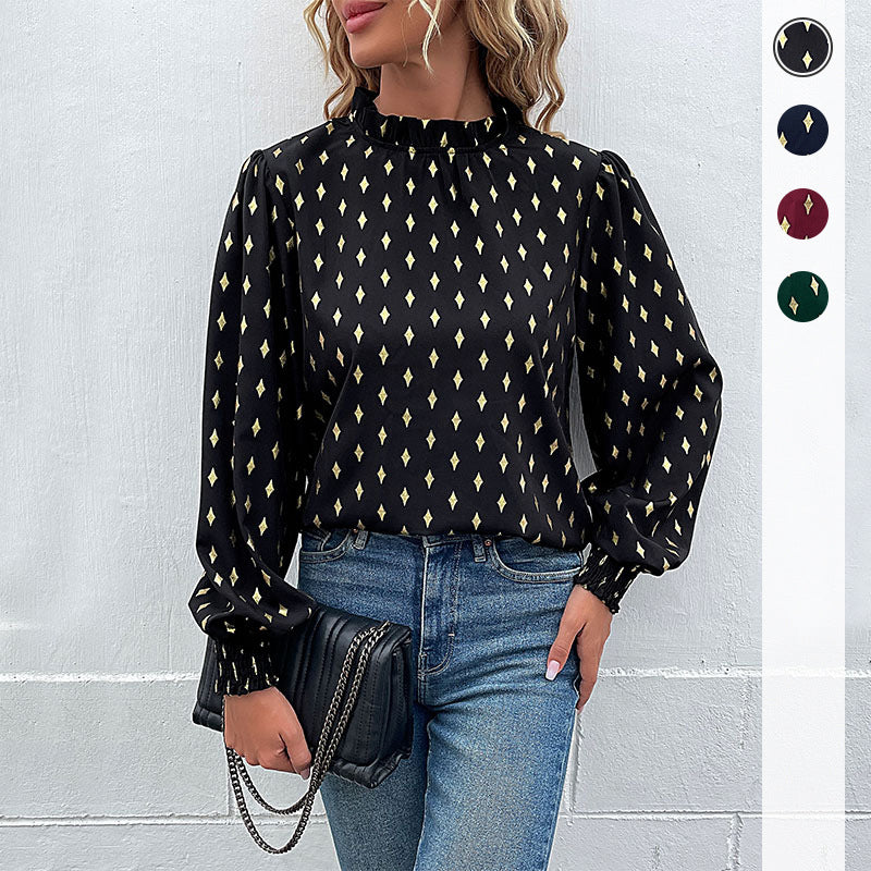 Women's blouse with elegant collar and fashionable pattern, size