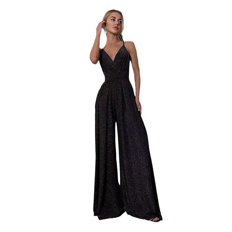 Women's glamorous wide-leg jumpsuit with shimmering effect, size