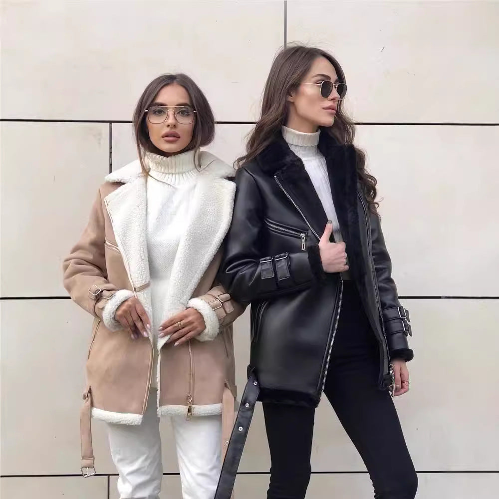 Damen-Lederjacke mit kuscheligem Futter, Größe