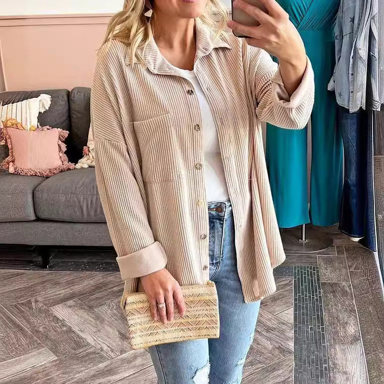 Women's casual cardigan with button placket, size