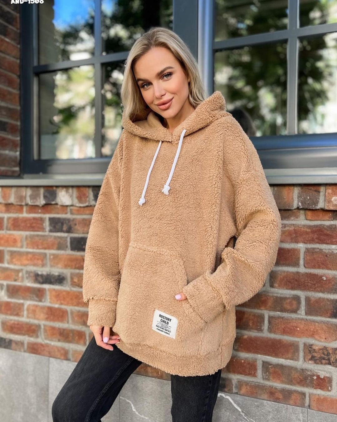Damen Kuscheliger Fleece-Kapuzenpullover, Größe