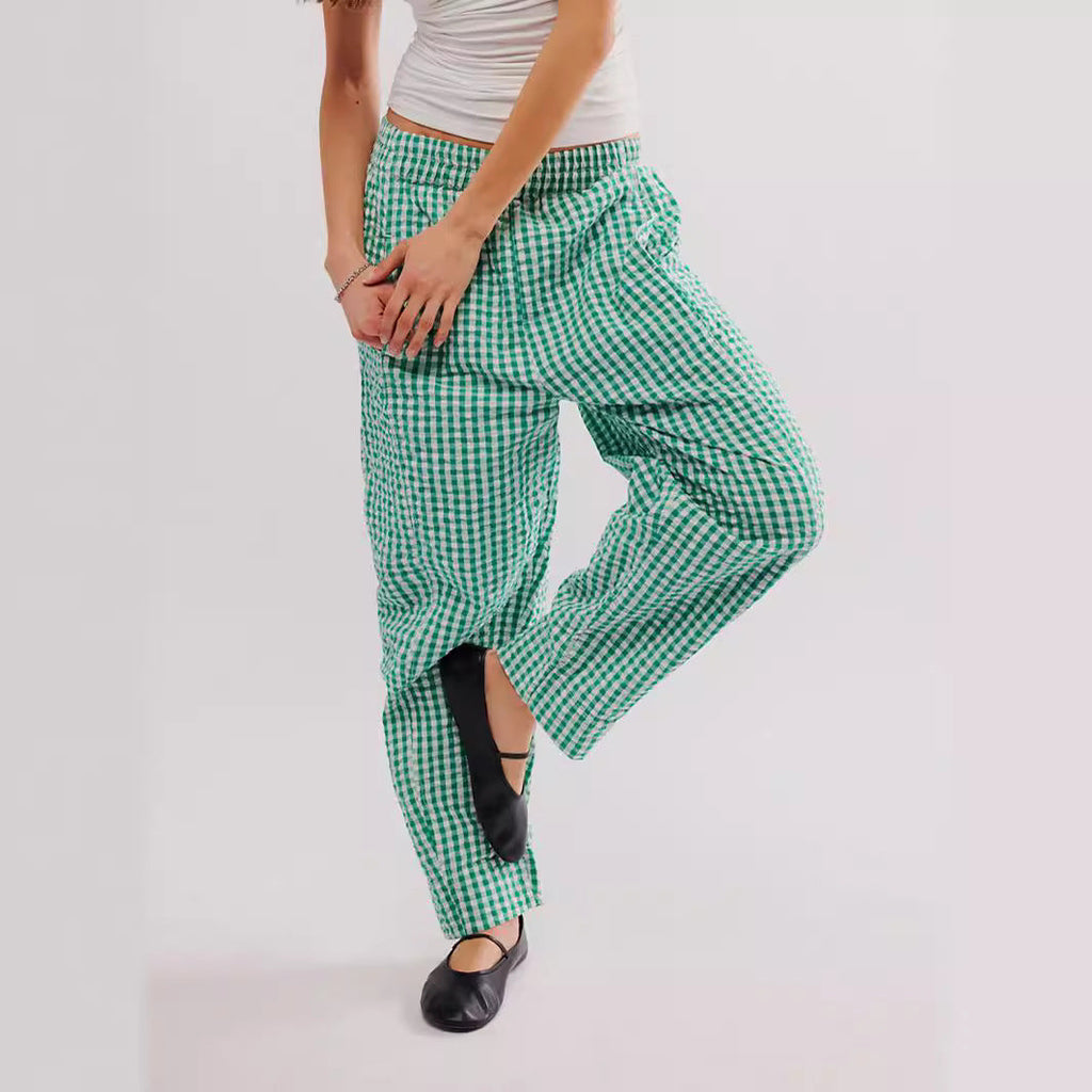 Valenzora | Checkered cotton woven casual college-style bubble pants