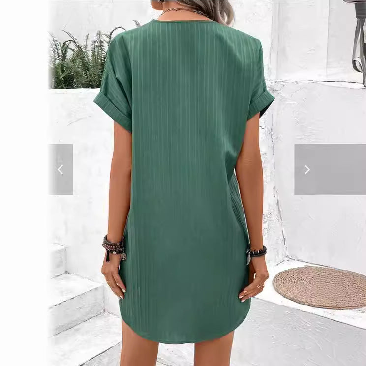 Damenkurzarmkleid mit Knopfleiste und feinem Längsstreifenmuster, Gr.
