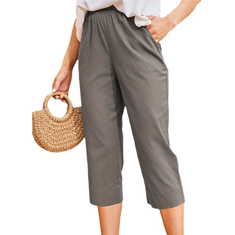 Bequeme Leinenhose für Damen mit Elastikbund, Größe