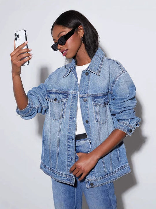 Oversized Jeansjacke für Damen im modernen Streetstyle mit lässigem Schnitt, Größe S