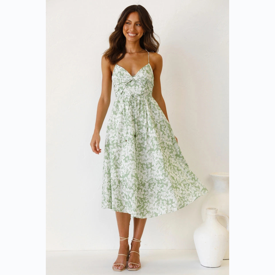 Damen-Midikleid mit Blumenmuster und verstellbaren Spaghettiträgern, Größe