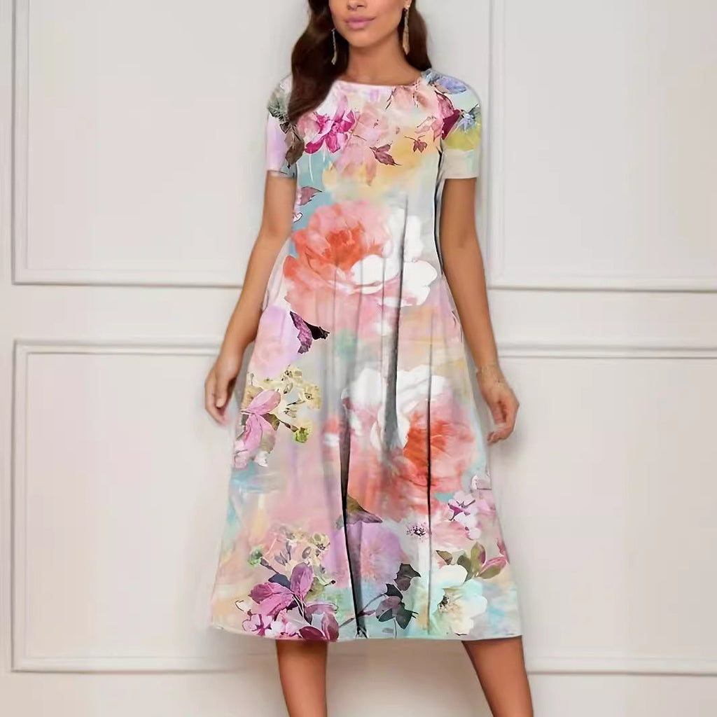 Valenzora | Geblümtes kurzärmeliges Kleid für Frühling und Sommer