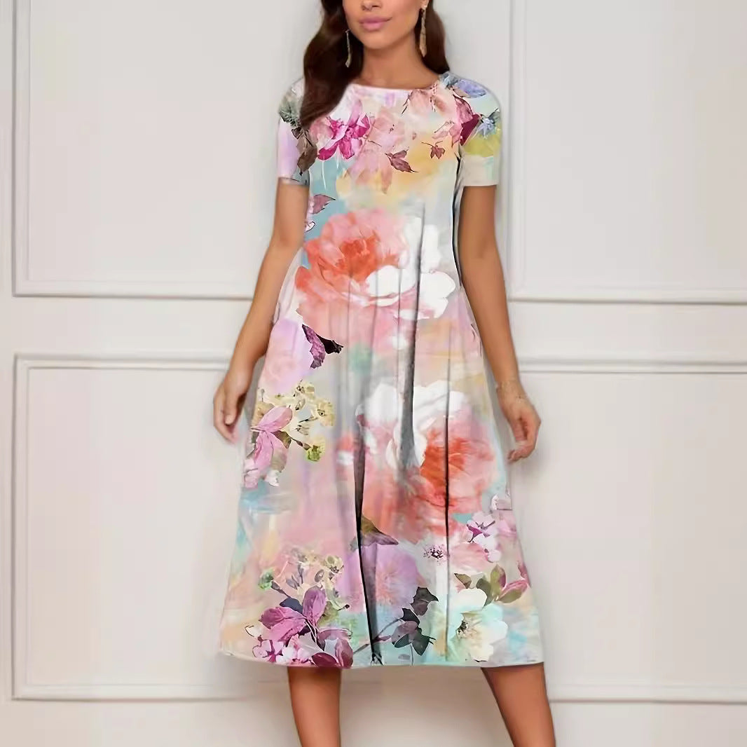 Valenzora | Geblümtes kurzärmeliges Kleid für Frühling und Sommer