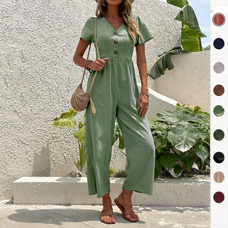 Women's jumpsuit with button details and airy cut, size S
